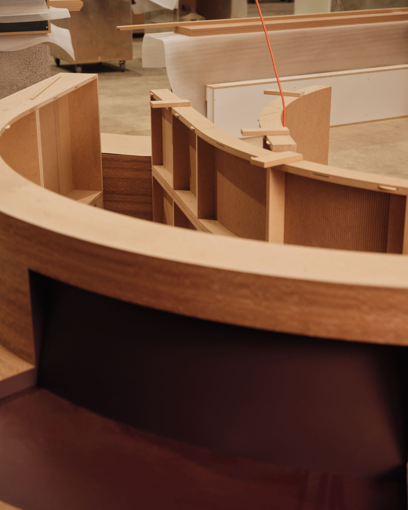 Close up of half built custom joinery